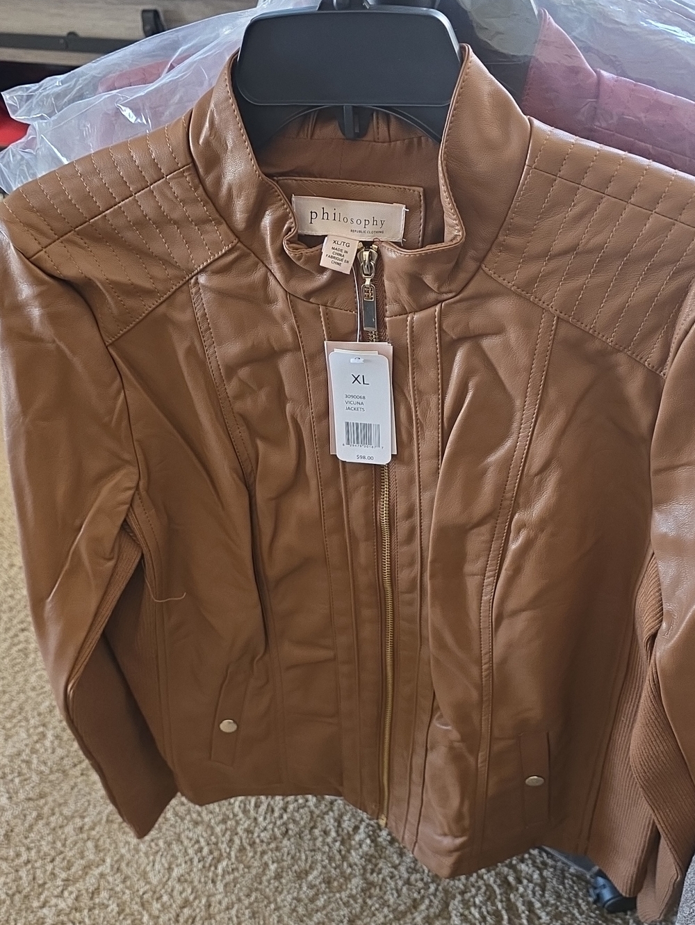 Philosophy Cognac Brown Faux Leather Moto Jacket - Picture 2 of 6